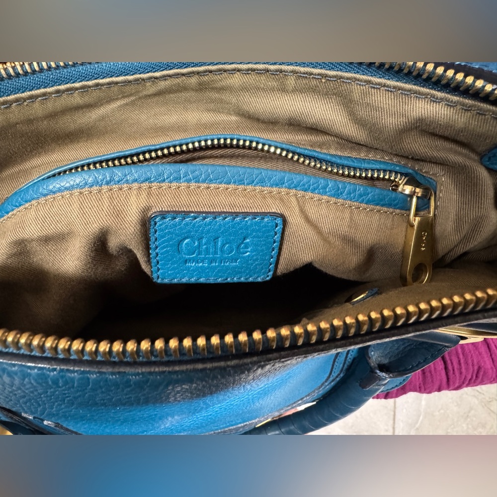 Chloe Blue Crossbody Bag with Gold Accents - Picture 5 of 13
